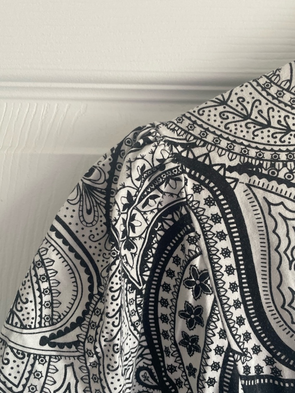Black White Paisley Smocked Cotton Top Babydoll Y2K Festival Peasant Romantic - Picture 5 of 9